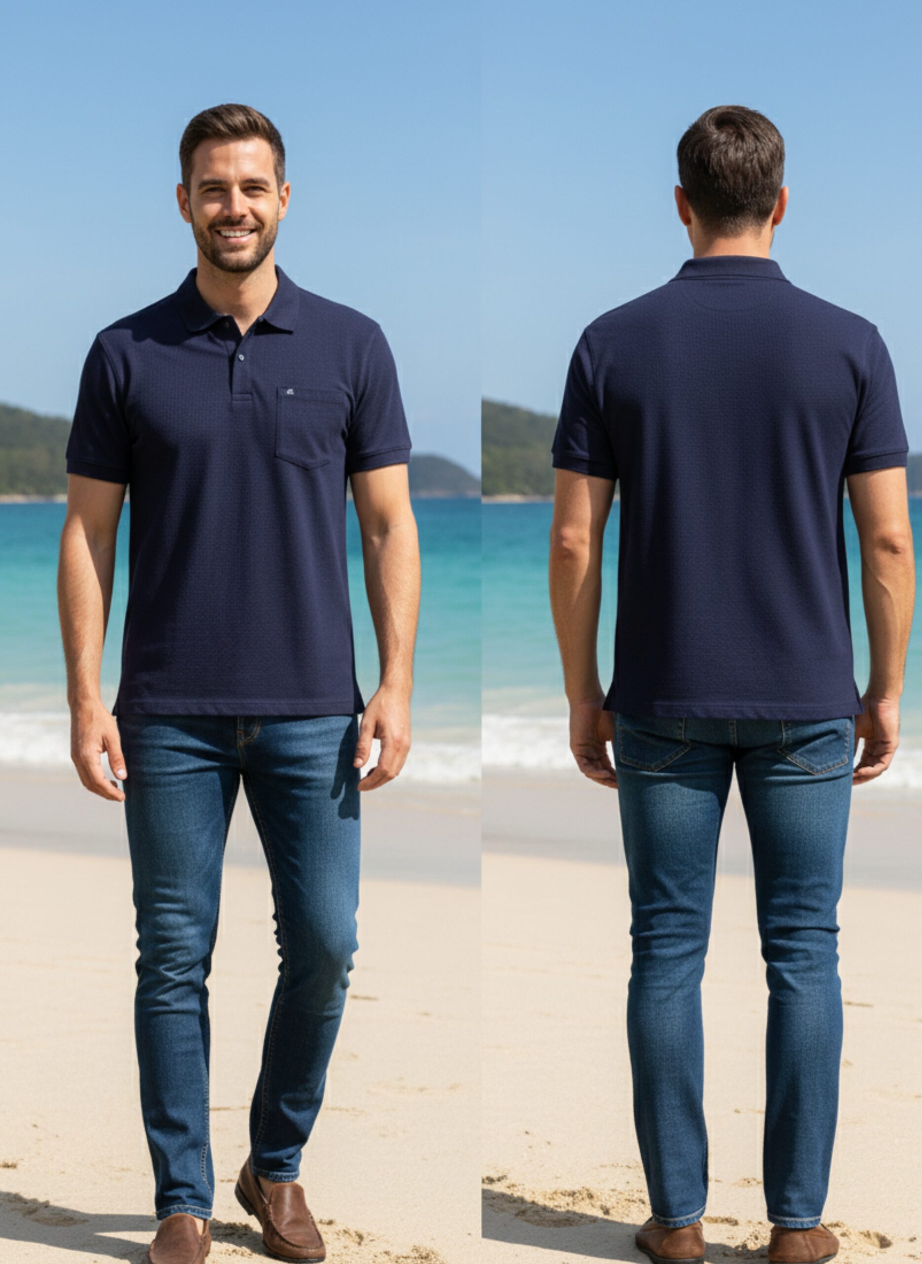 Men's Textured Polo T'Shirt with Pocket - Image 7