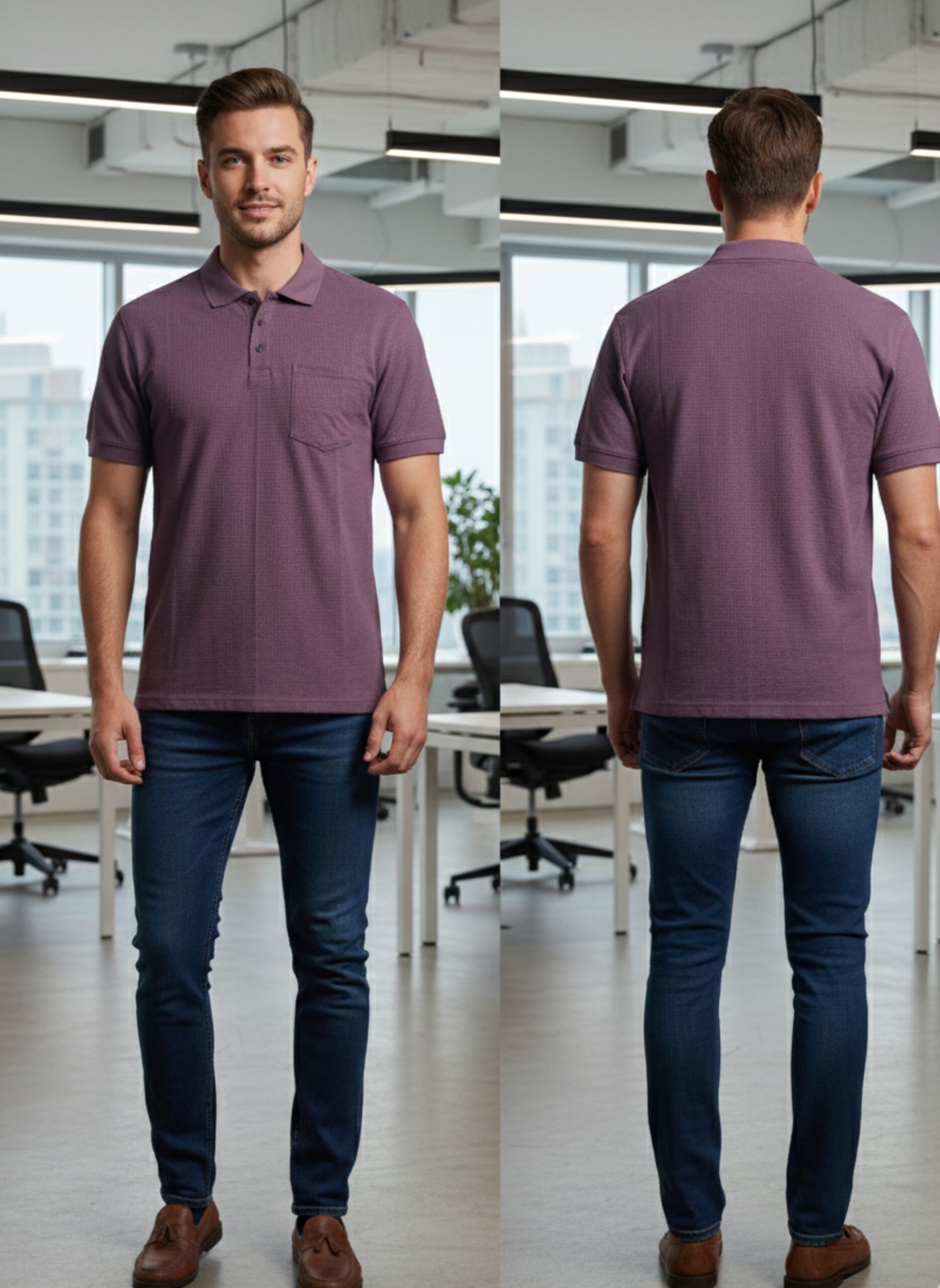 Men's Textured Polo T'Shirt with Pocket - Image 11